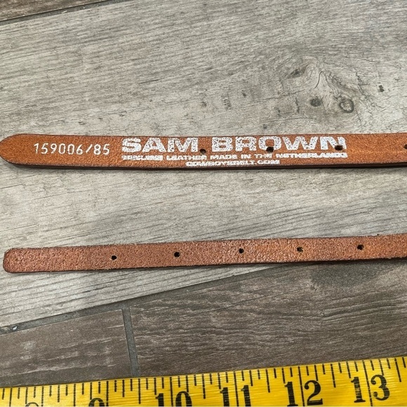 Sam Brown twist Double Silver Embellished Belt Brown Leather Medium Euro 85 $74 - Picture 7 of 7